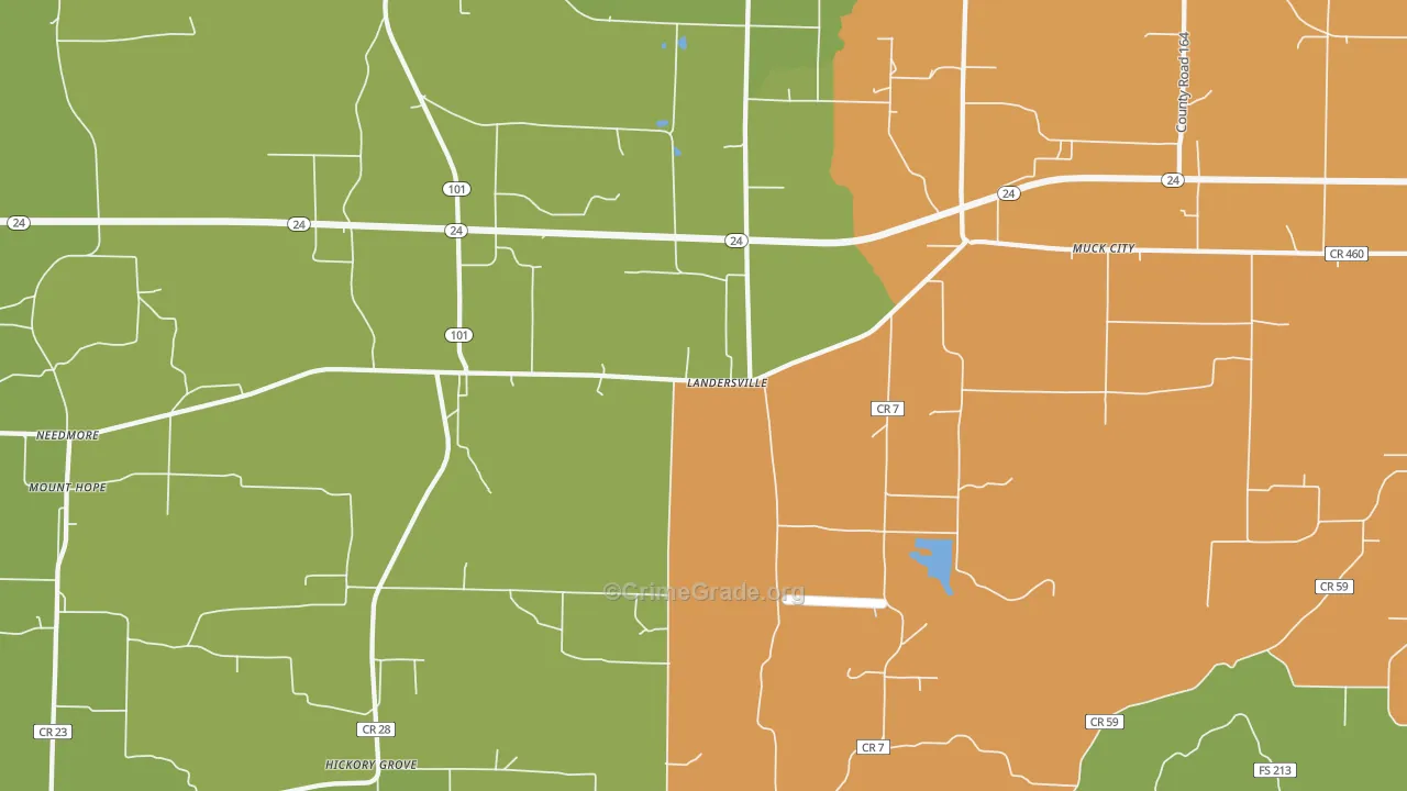 Landersville, AL Map of Theft Rates