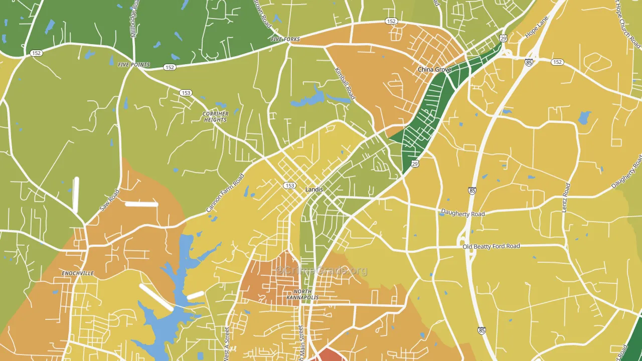 Landis, NC Map of Theft Rates