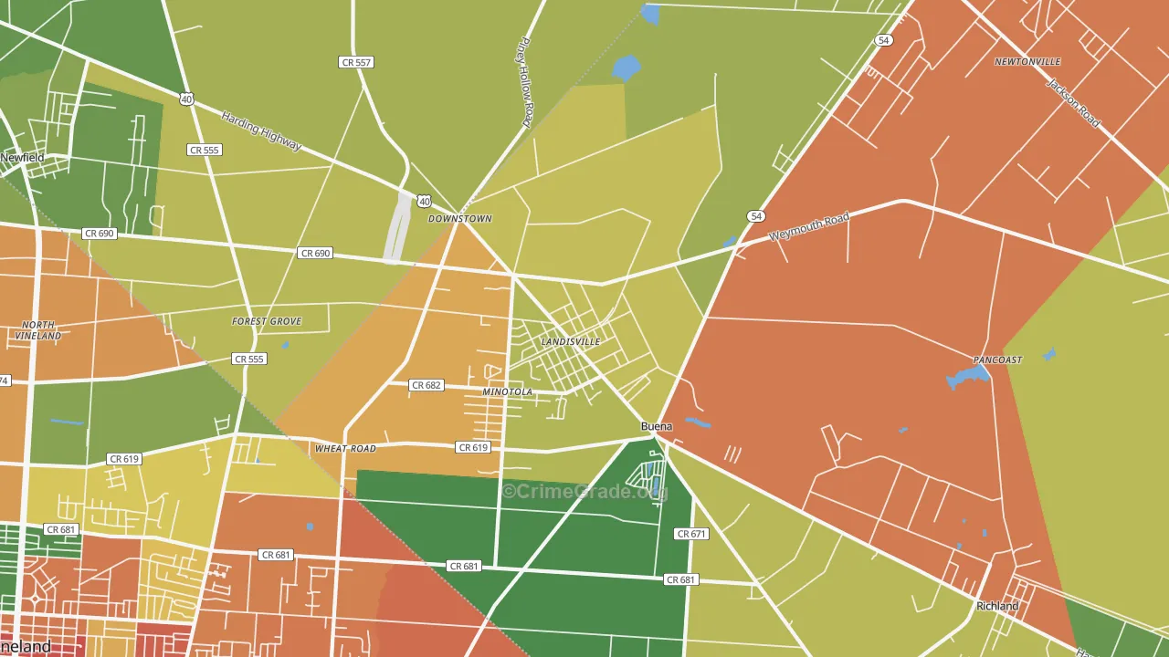 Landisville, NJ Map of Theft Rates
