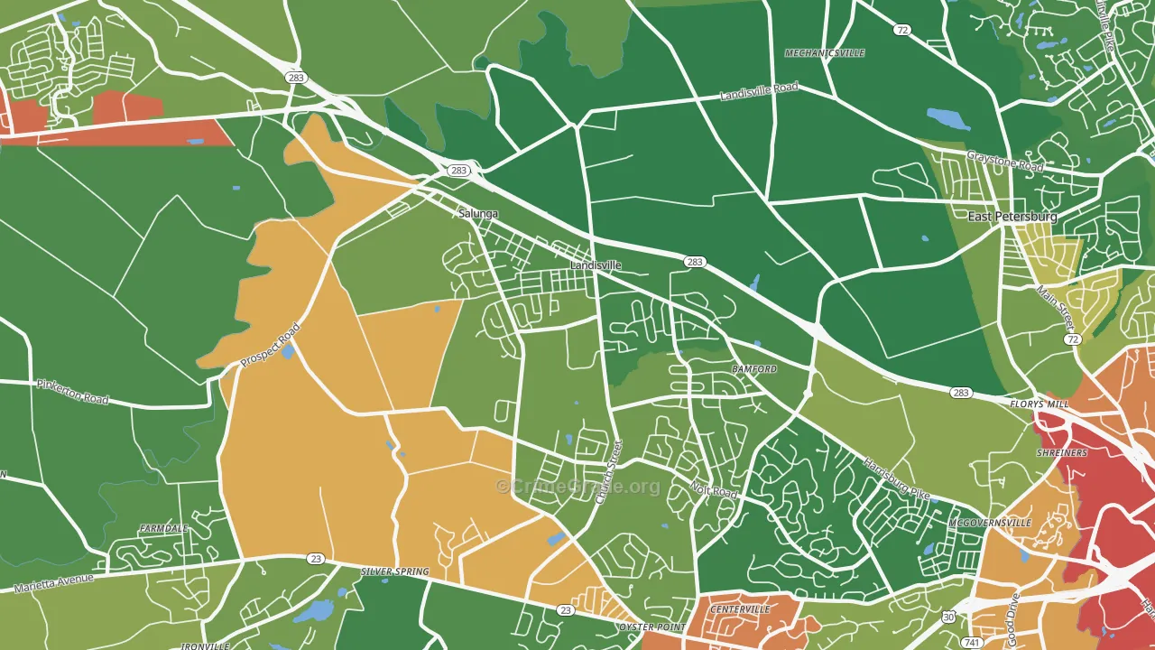 Landisville, PA Map of Theft Rates
