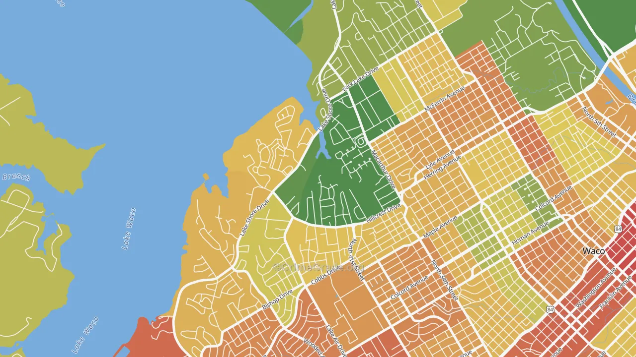 Landon Branch, Waco, TX Map of Theft Rates