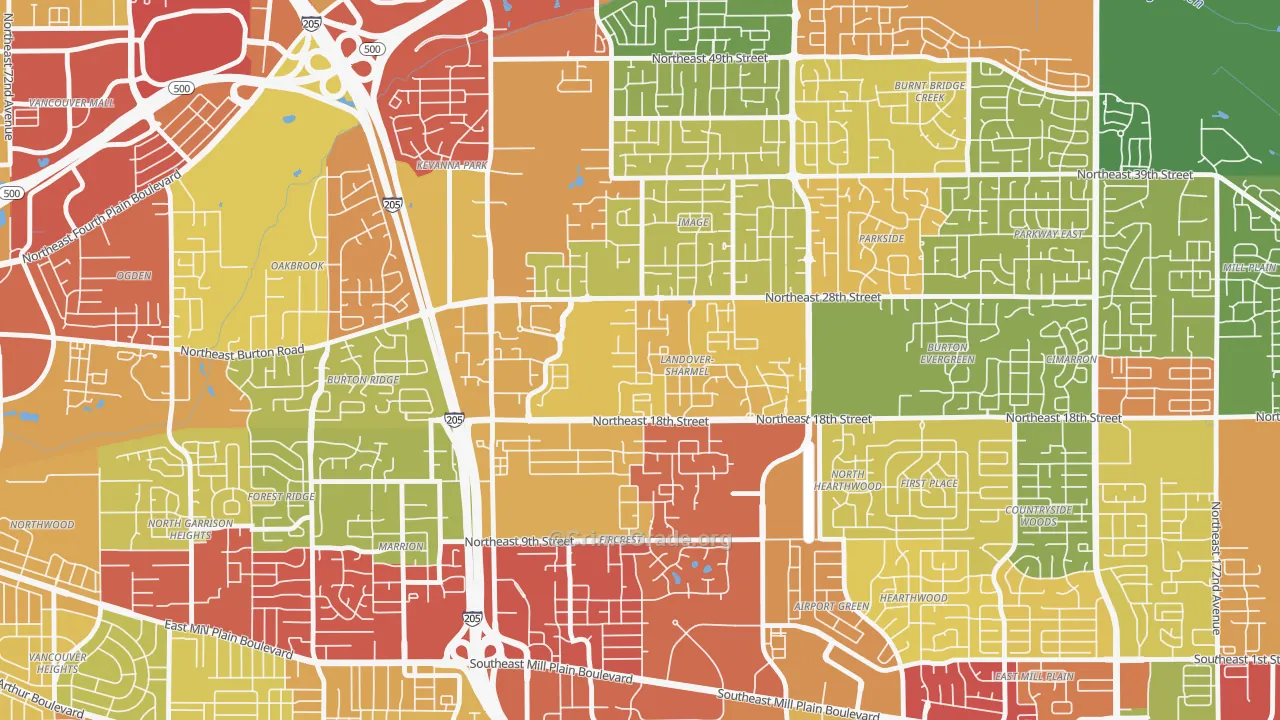 Landover-Sharmel, Vancouver, WA Map of Theft Rates