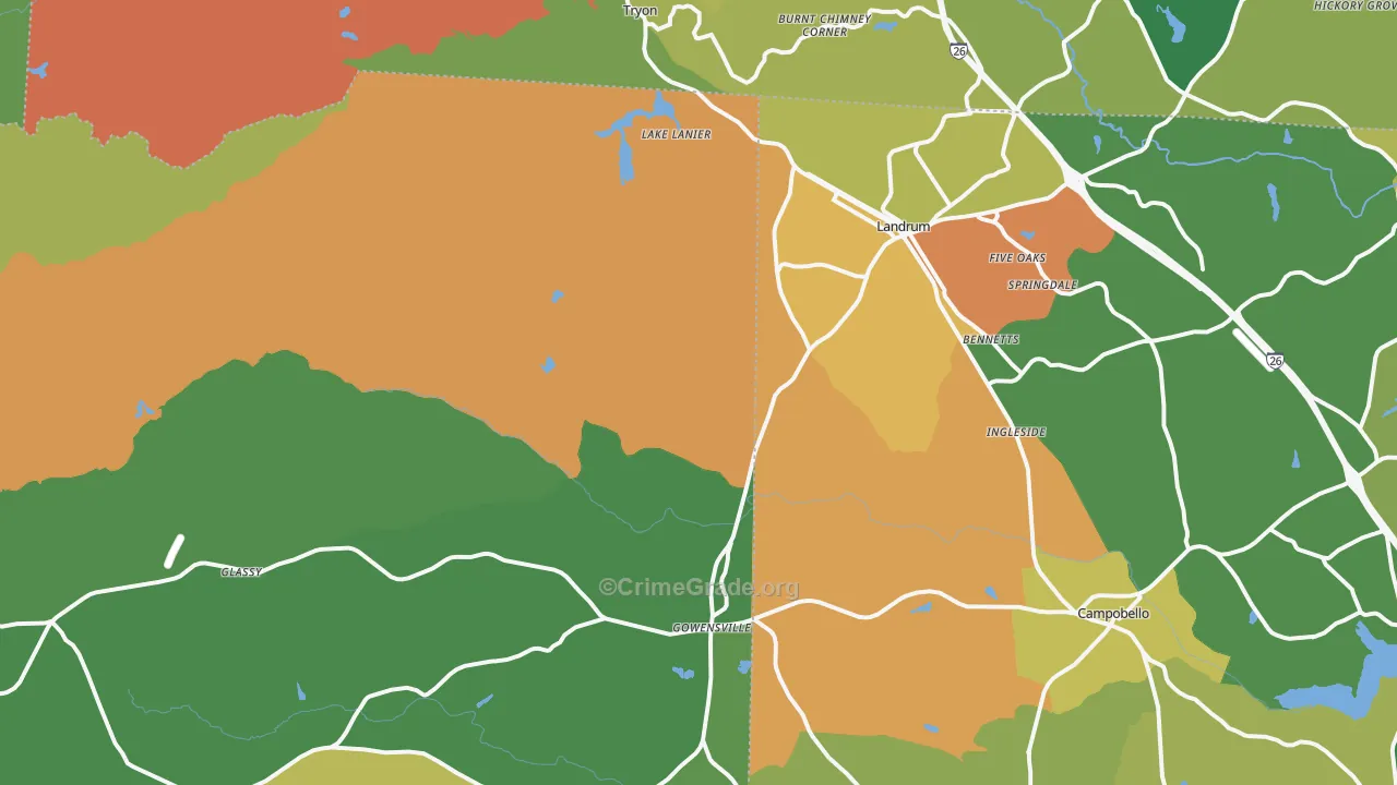 Landrum, SC Map of Theft Rates
