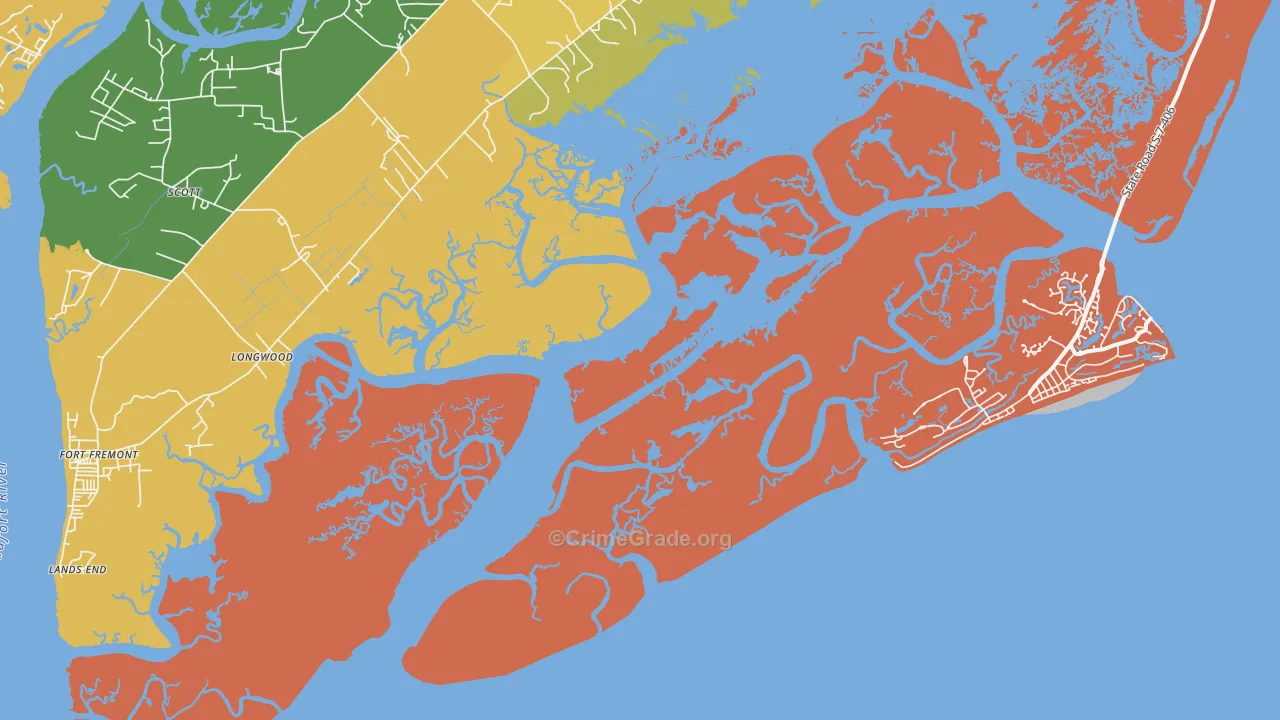 Lands End, SC Map of Theft Rates