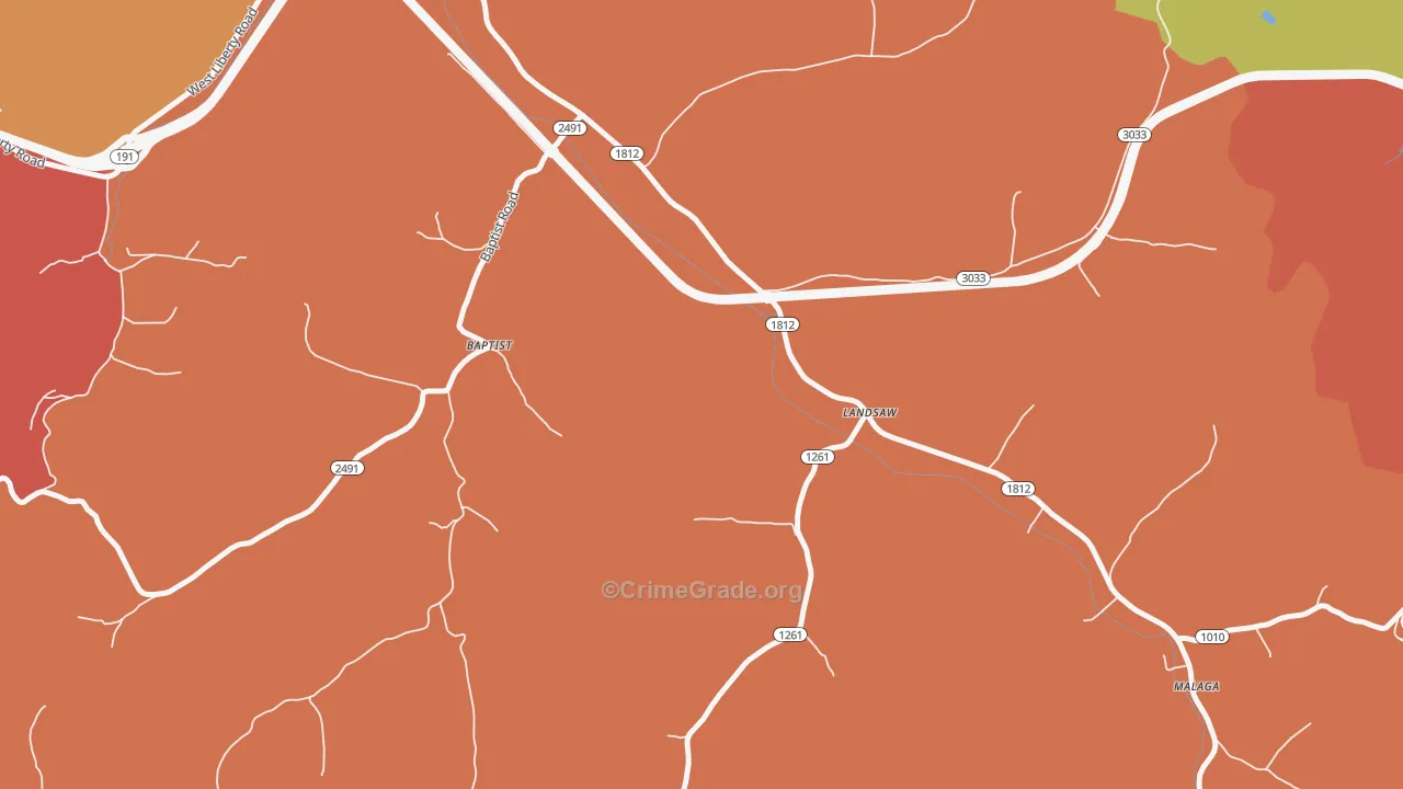 Landsaw, KY Map of Theft Rates