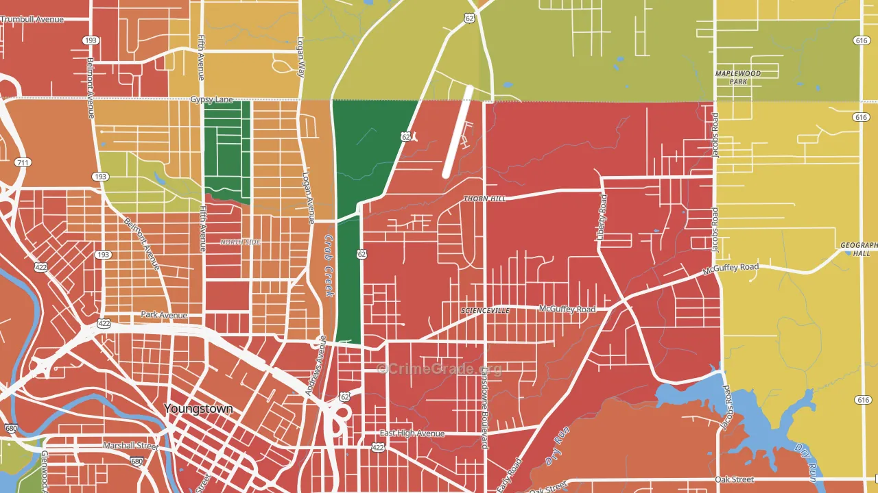 Landsdowne, Youngstown, OH Map of Theft Rates
