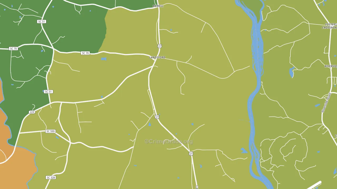Landsford, SC Map of Theft Rates