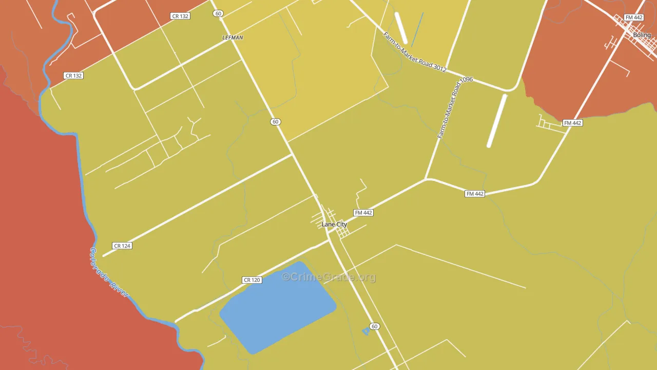 Lane City, TX Map of Theft Rates