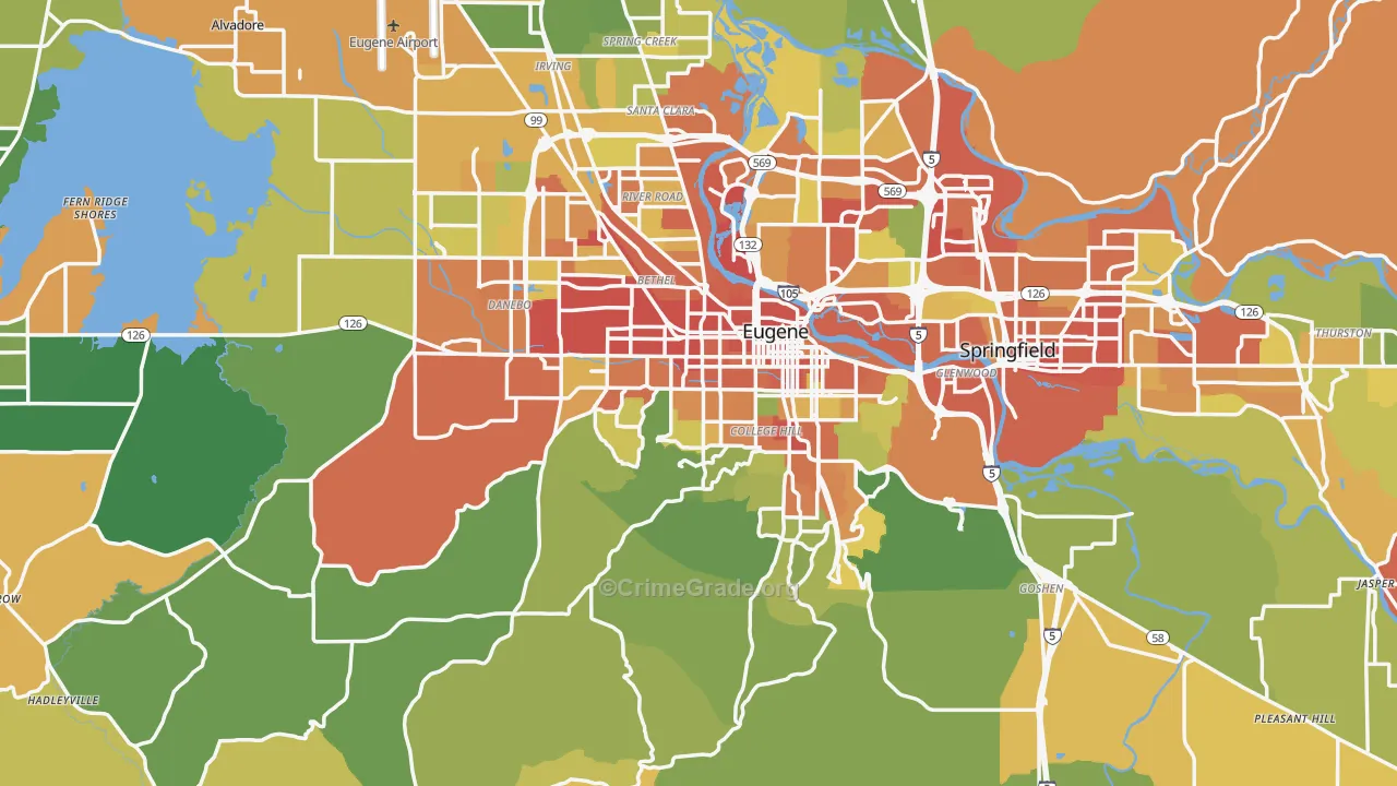 Lane County, OR Map of Theft Rates