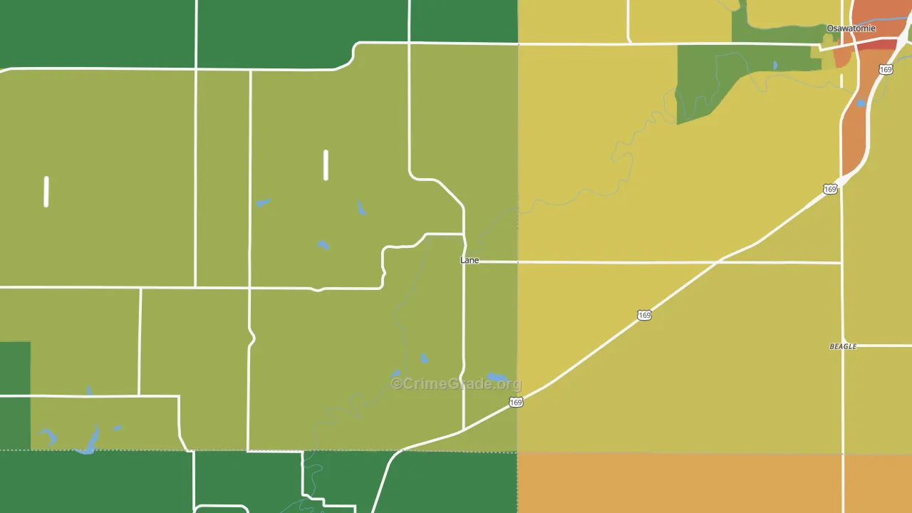 Lane, KS Map of Theft Rates
