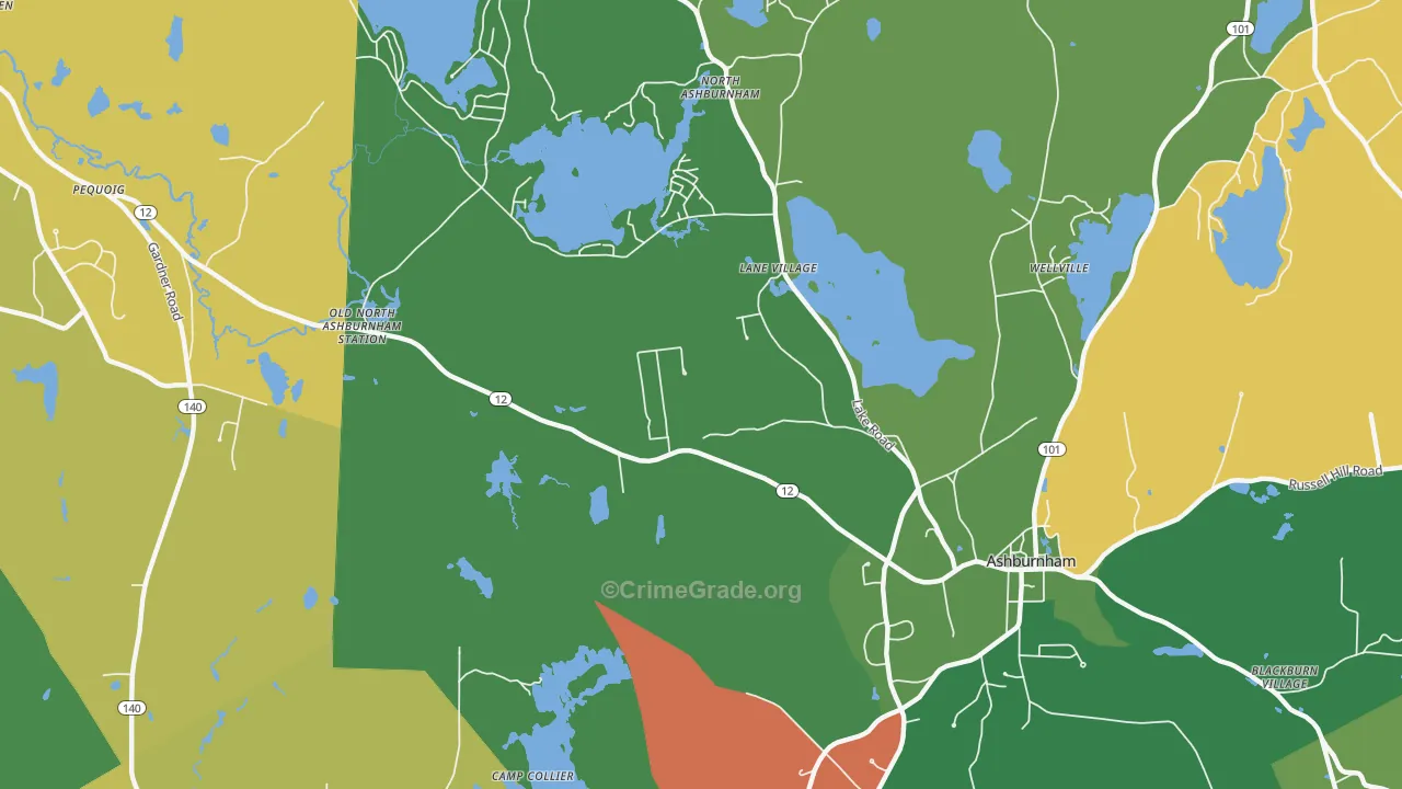 Lane Village, MA Map of Theft Rates
