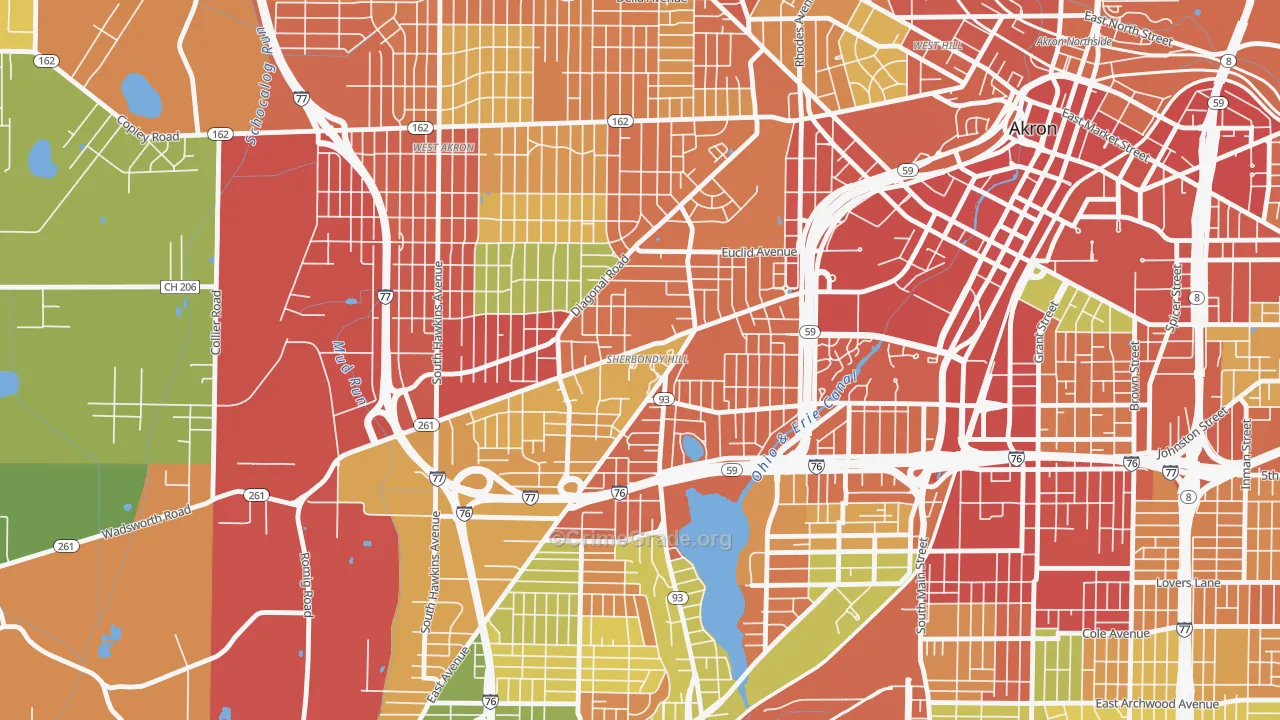 Lane-Wooster, Akron, OH Map of Theft Rates