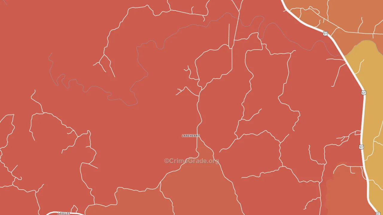 Laneheart, MS Map of Theft Rates