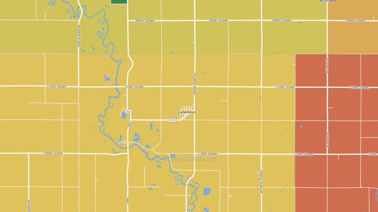 Lanesboro, IA Map of Theft Rates