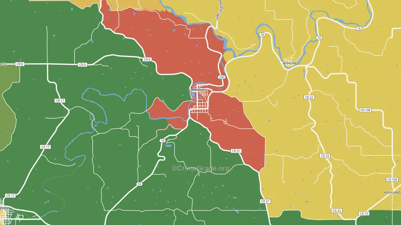 Lanesboro, MN Map of Theft Rates