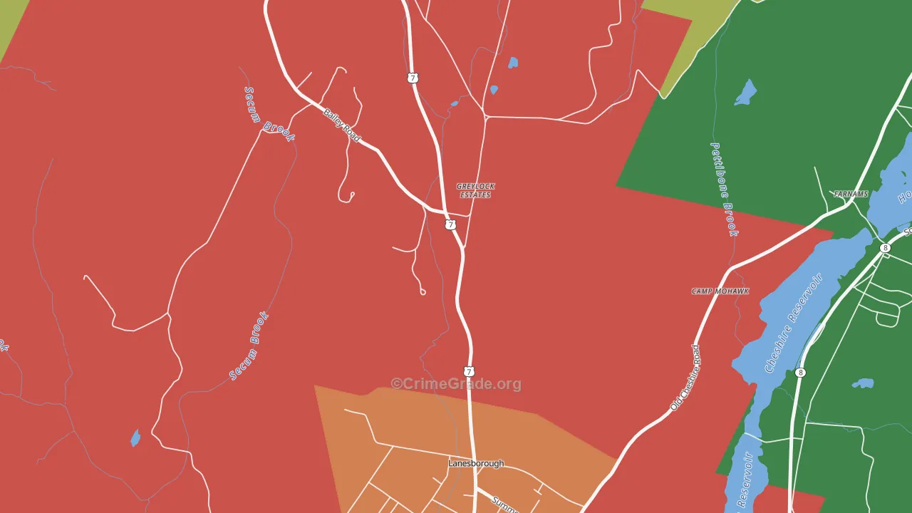 Lanesborough, MA Map of Theft Rates