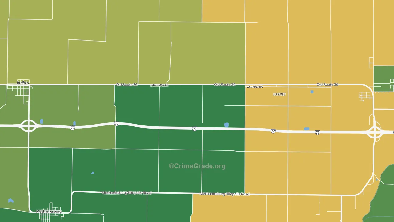 Lanesville, IL Map of Theft Rates