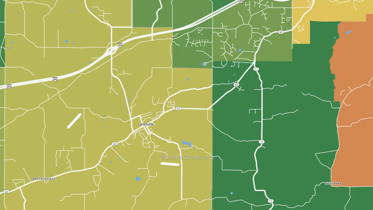 Lanesville, IN Map of Theft Rates
