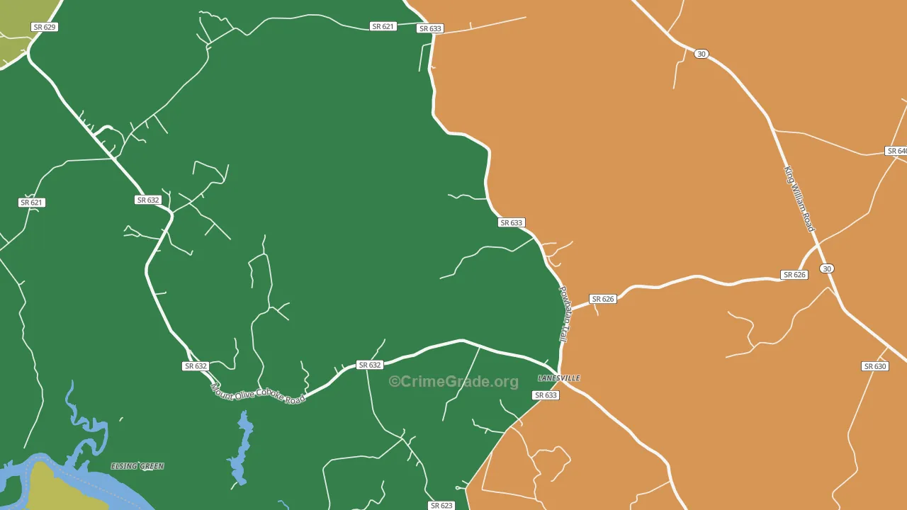 Lanesville, VA Map of Theft Rates