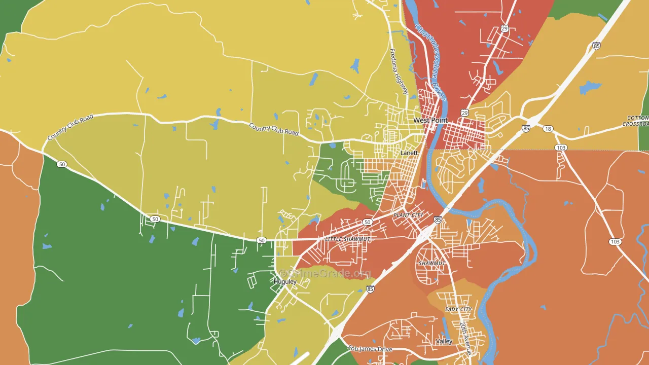 Lanett, AL Map of Theft Rates