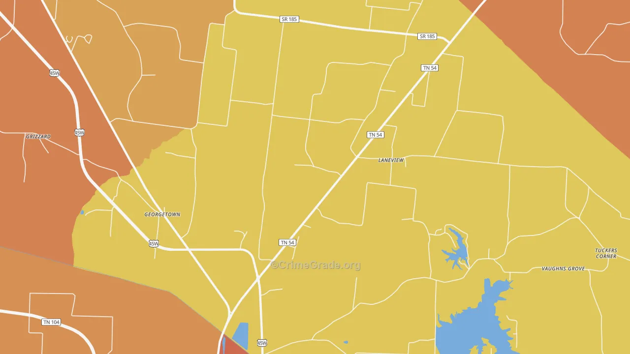 Laneview, TN Map of Theft Rates