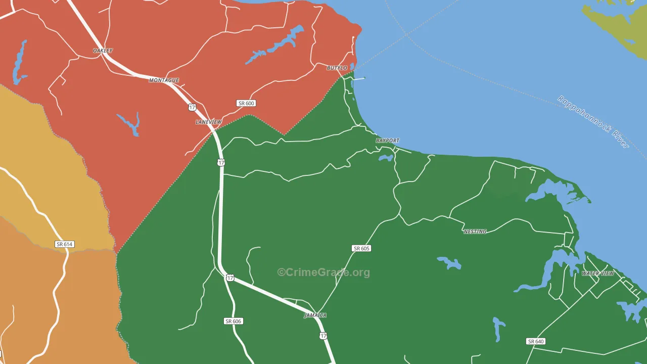 Laneview, VA Map of Theft Rates