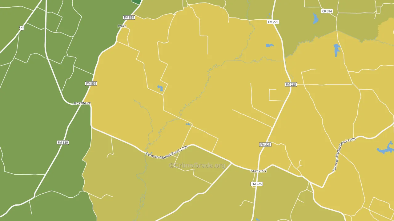 Laneville, TX Map of Theft Rates