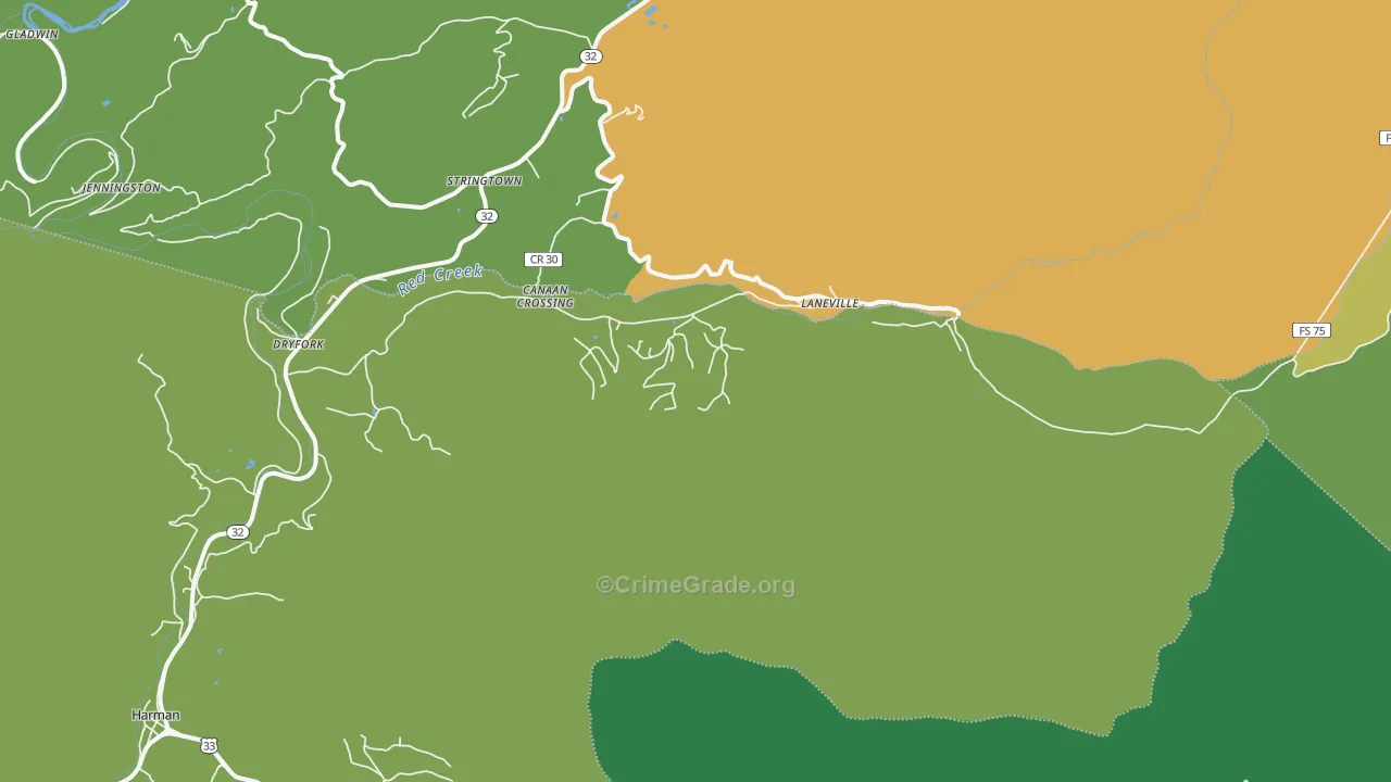 Laneville, WV Map of Theft Rates