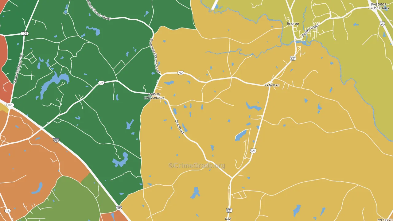 Lanford, SC Map of Theft Rates
