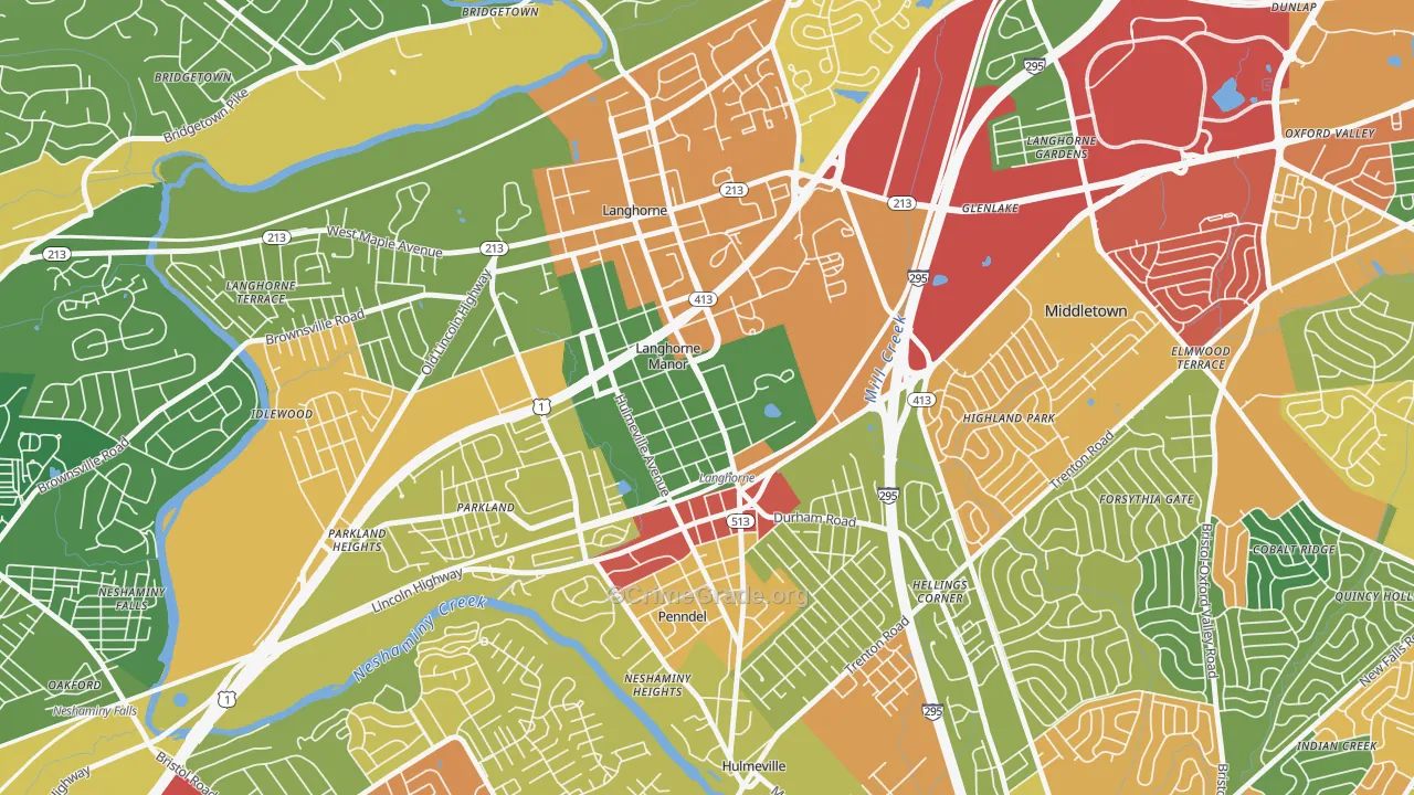 Langhorne Manor, PA Map of Theft Rates