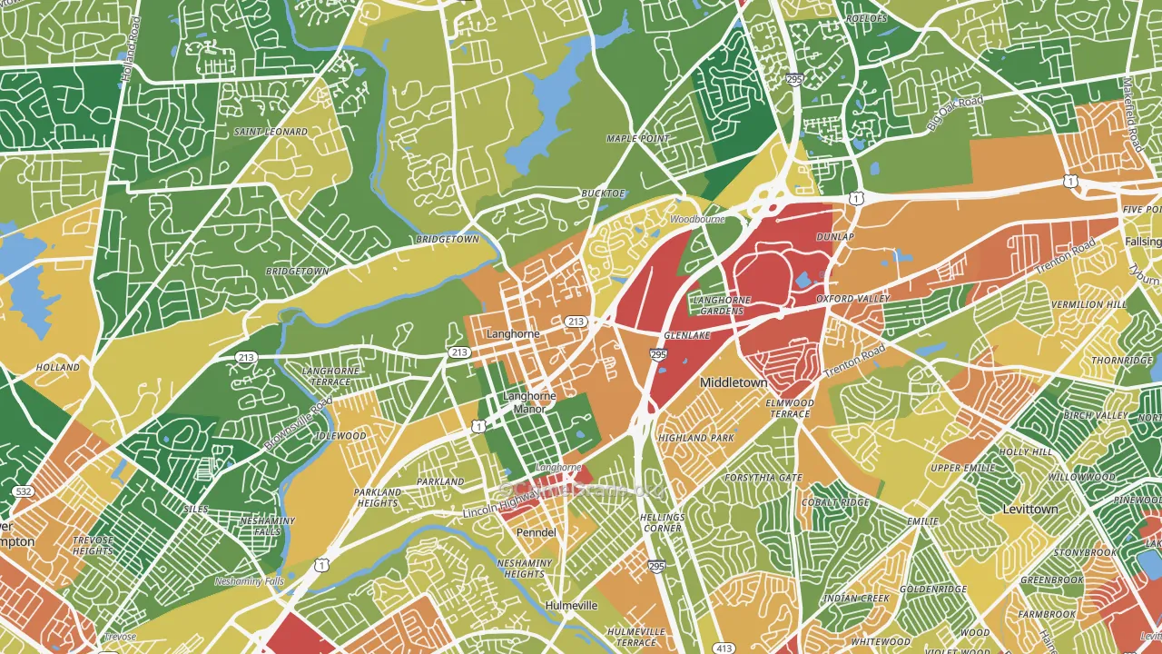 Langhorne, PA Map of Theft Rates