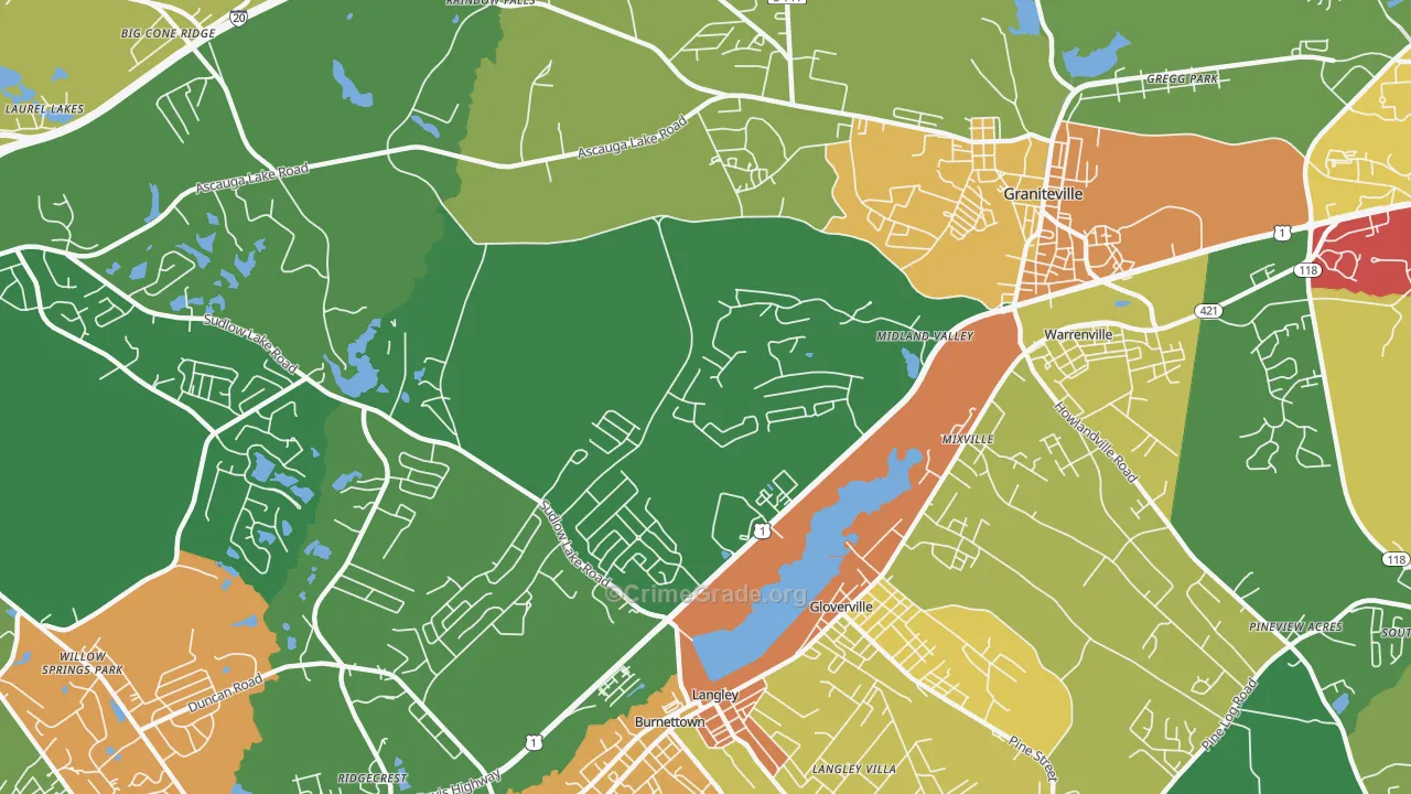 Langley, SC Map of Theft Rates