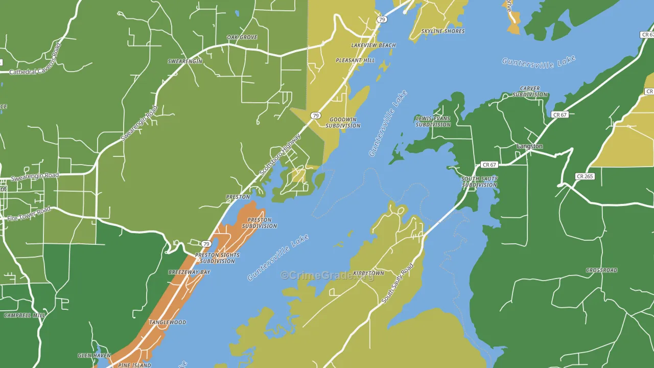 Langston, AL Map of Theft Rates