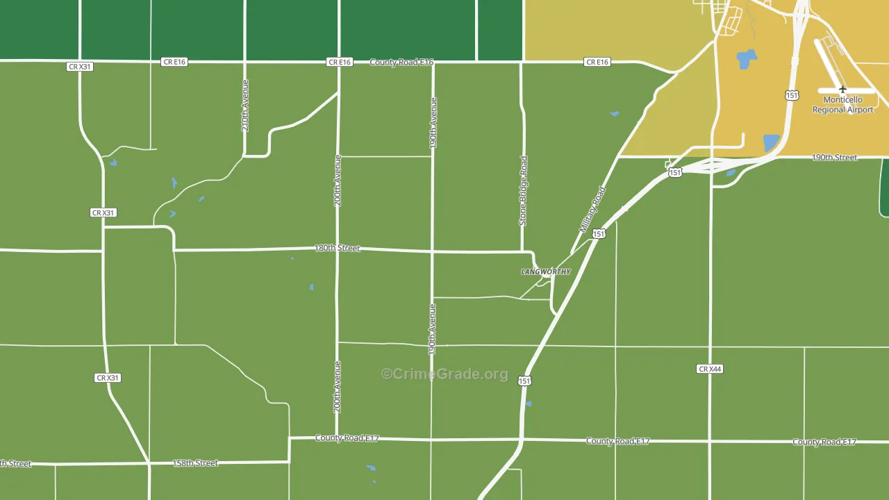 Langworthy, IA Map of Theft Rates