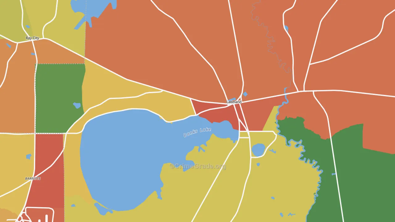 Lanier County, GA Map of Theft Rates