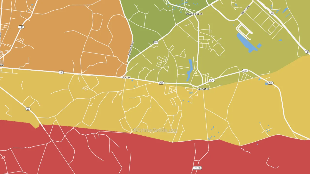 Lanier, GA Map of Theft Rates