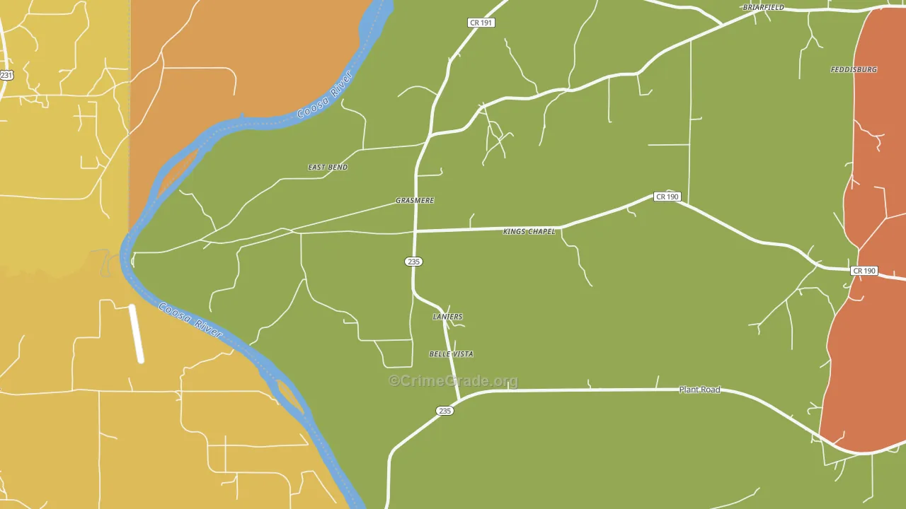 Laniers, AL Map of Theft Rates
