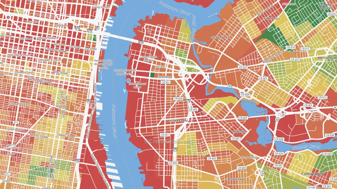 Lanning Square, Camden, NJ Map of Theft Rates