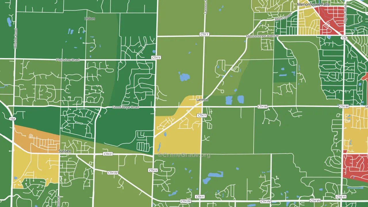 Lannon, WI Map of Theft Rates