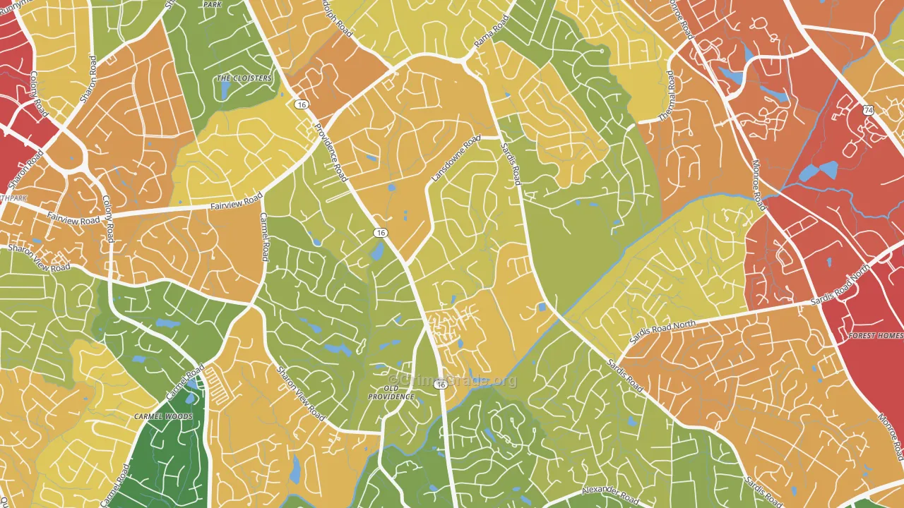 Lansdowne, Charlotte, NC Map of Theft Rates