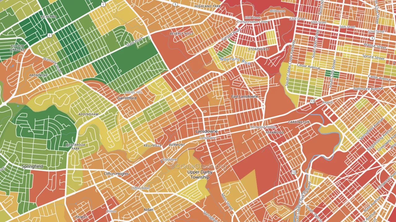 Lansdowne, PA Map of Theft Rates
