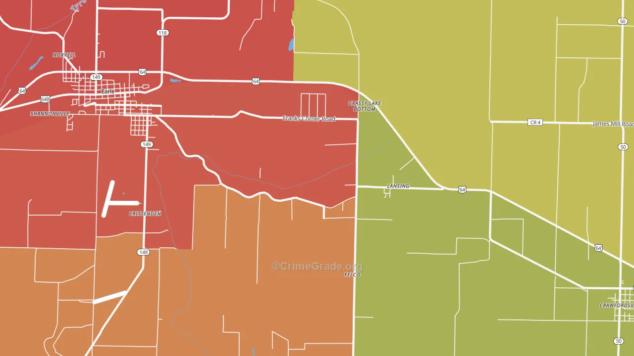 Lansing, AR Map of Theft Rates