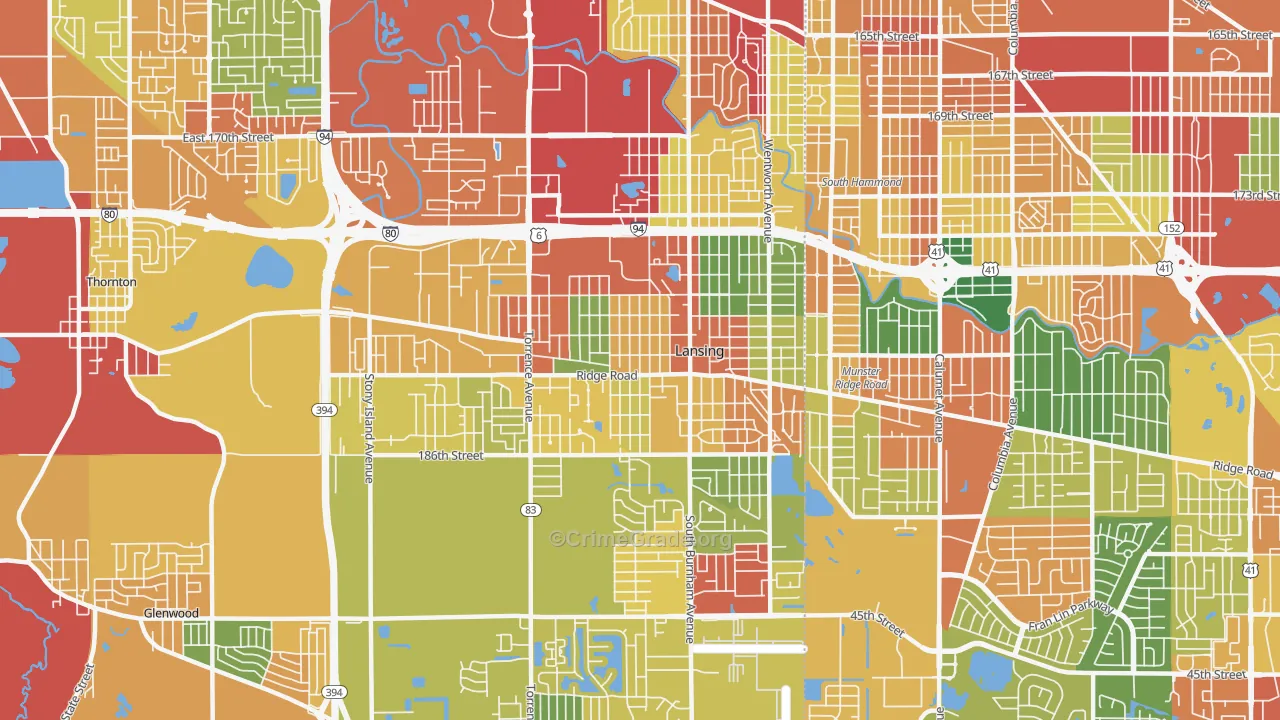 Lansing, IL Map of Theft Rates