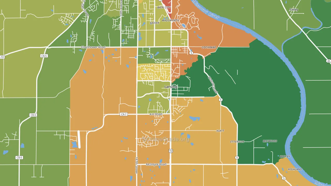Lansing, KS Map of Theft Rates