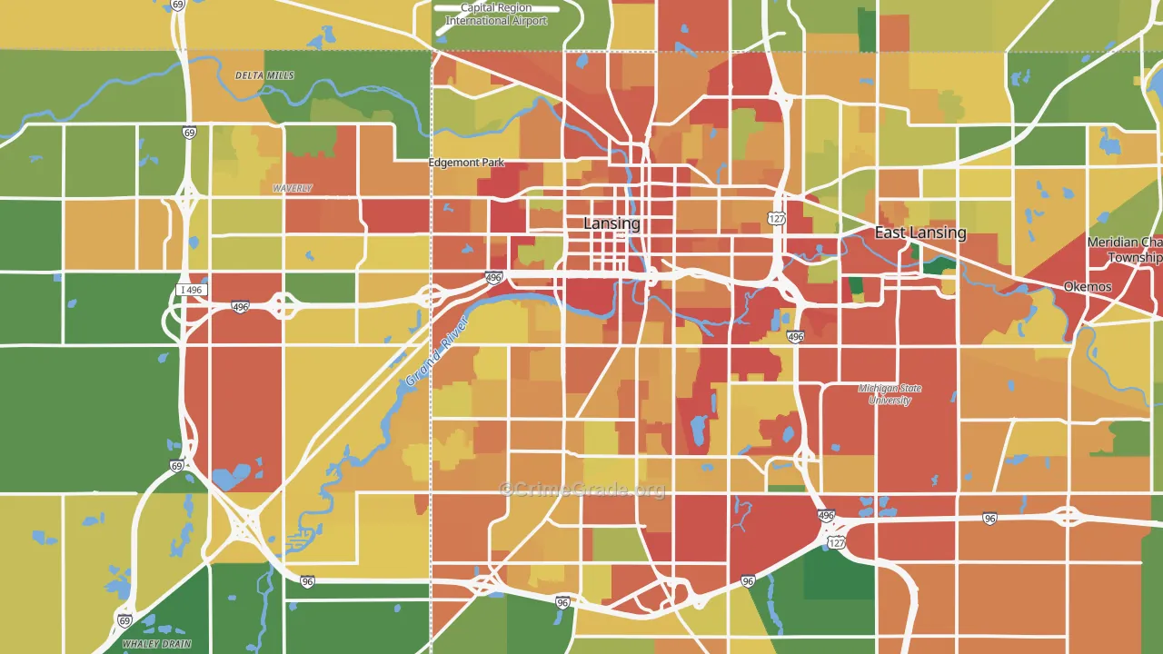 Lansing, MI Map of Theft Rates