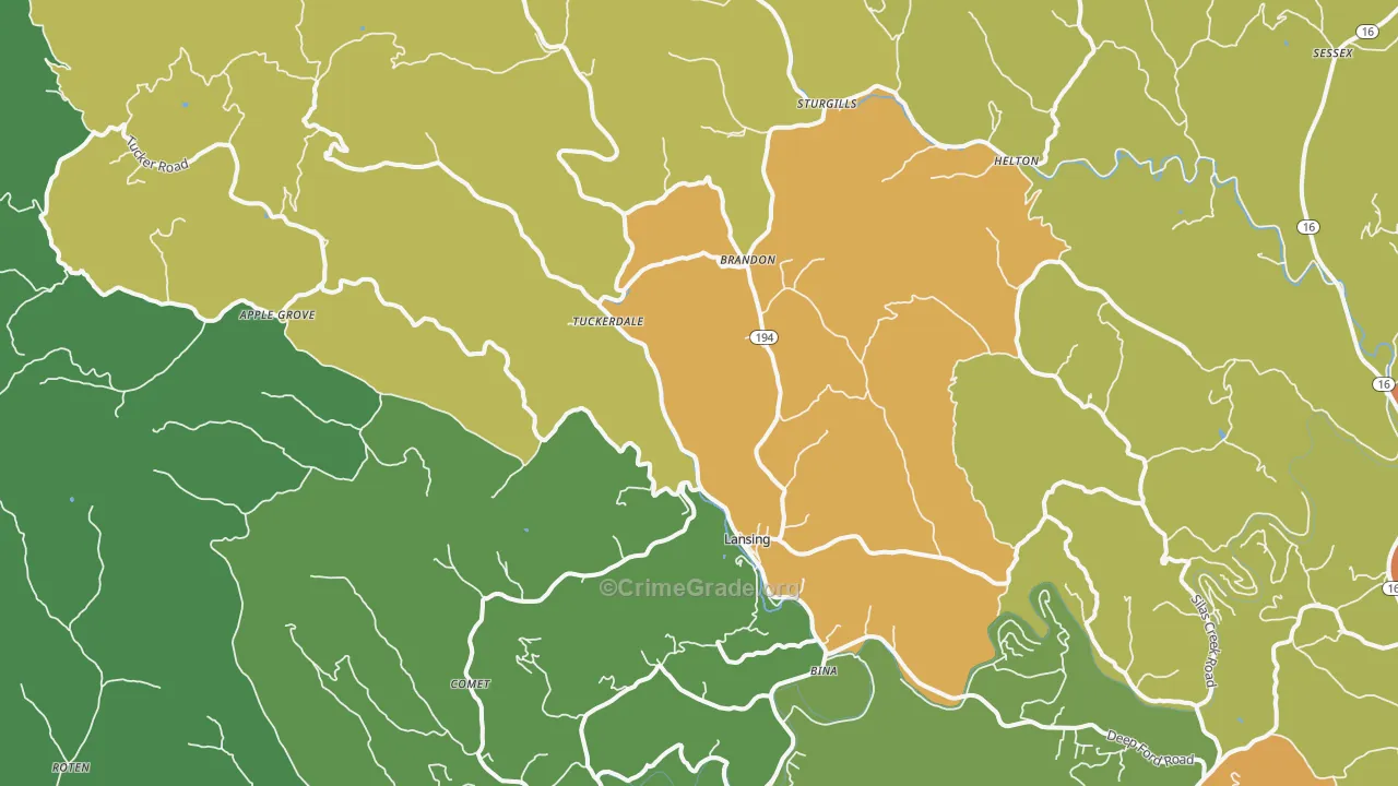 Lansing, NC Map of Theft Rates
