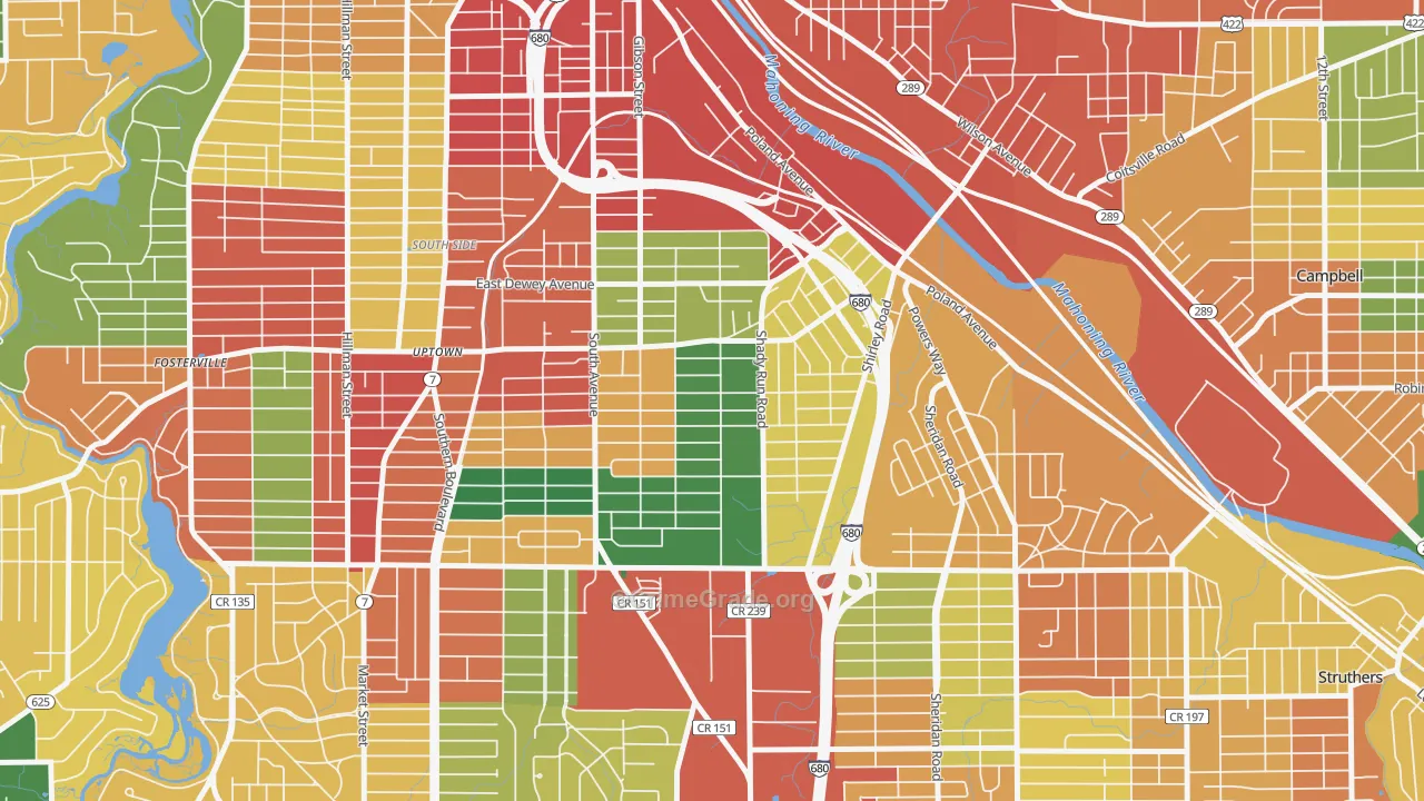 Lansingville, Youngstown, OH Map of Theft Rates