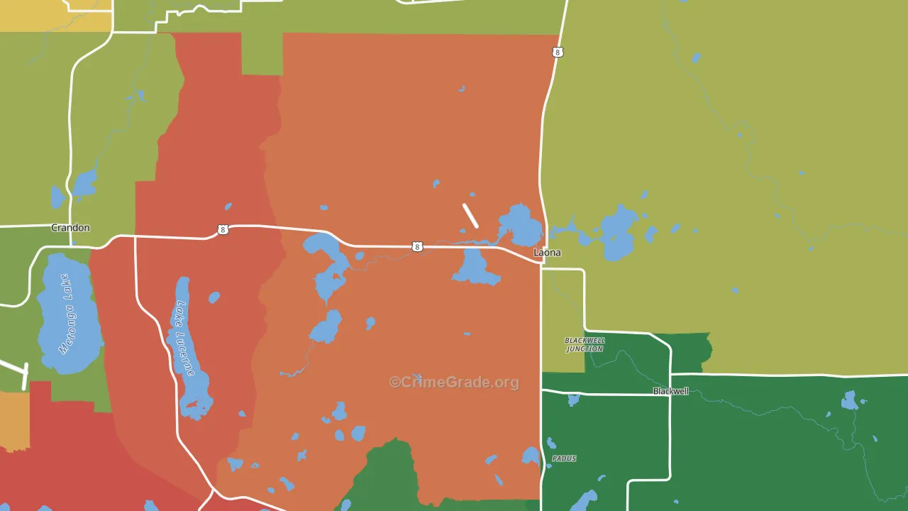 Laona, WI Map of Theft Rates