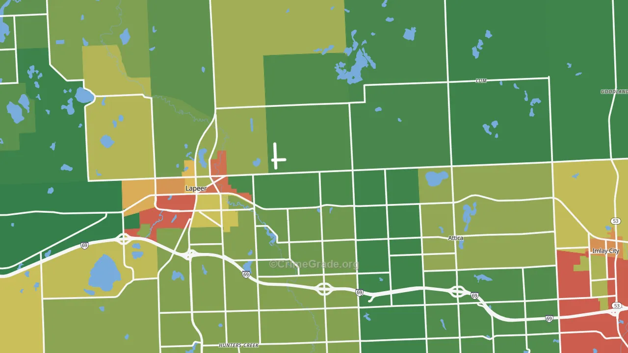 Lapeer County, MI Map of Theft Rates