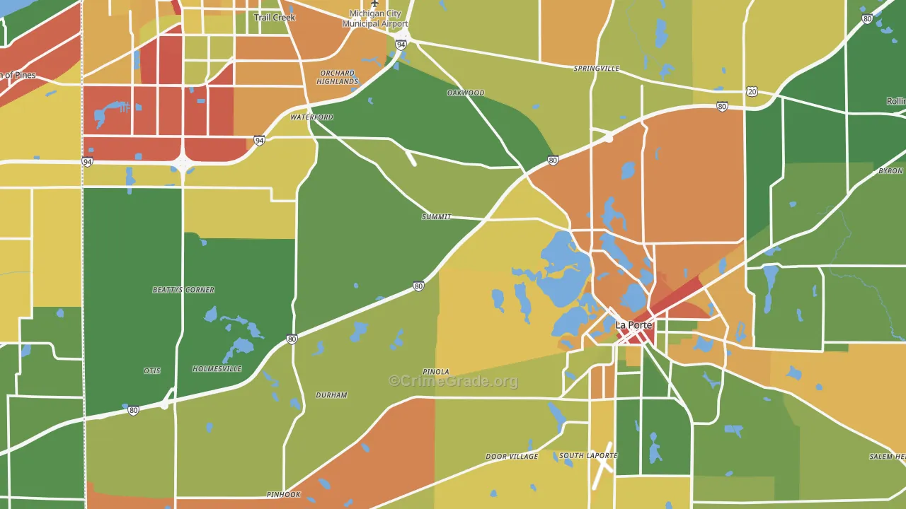 LaPorte County, IN Map of Theft Rates